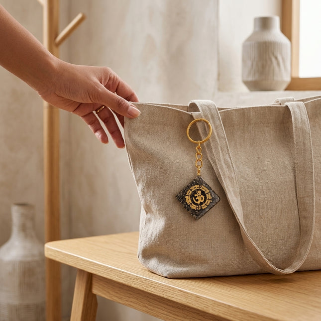 Natural Pyrite "OM" Keychain for Wealth, Abundance & Divine Protection