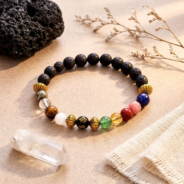Natural Navgrah Lava Stone Bracelet for Planetary Balance & Universal Protection