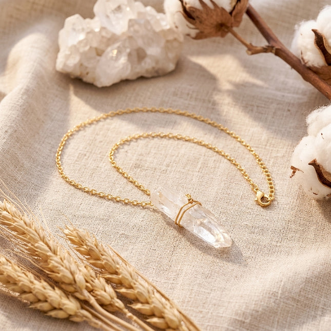 Natural Raw Clear Quartz Necklace for Clarity, Manifestation & Energy Amplification