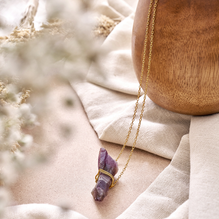 Natural Raw Amethyst Necklace for Inner Peace, Intuition & Stress Relief