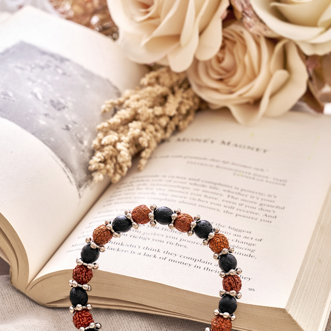 Natural Rudraksha & Lava Stone Bracelet for Grounding, Strength & Divine Protection