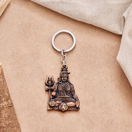 Antique bronze Lord Shiva Mahadev keychain with Trishul design