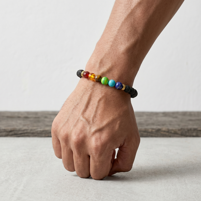 Natural 7 Chakra Lava Stone Bracelet for Balance, Healing & Emotional Harmony