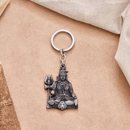 Silver Lord Shiva Mahadev Keychain with Trishul