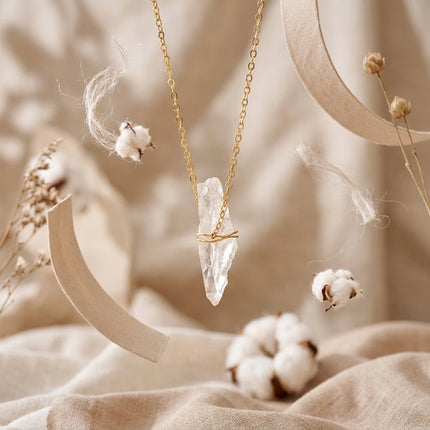 Clear quartz necklace perfect as a gift for energy amplification, clarity, and spiritual growth