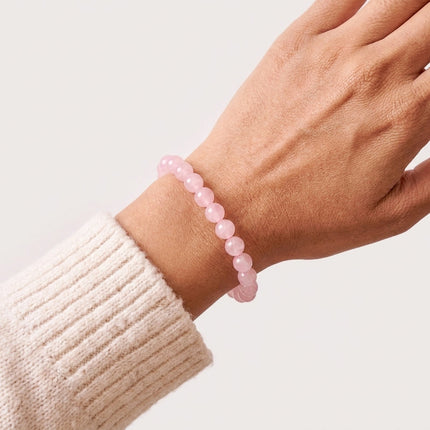 Authentic rose quartz healing crystal bracelet designed to encourage self-love and inner peace.
