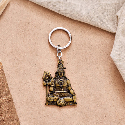 Antique gold Lord Shiva Mahadev keychain with Trishul design