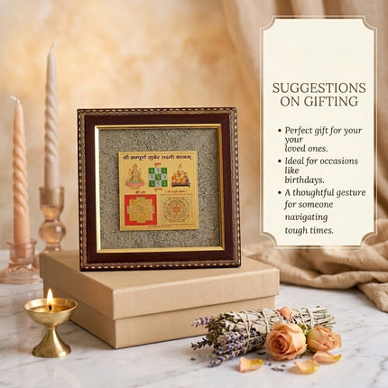 The Kuber Laxmi Yantra frame presented on a high-quality gift box, suggested as a thoughtful gift for birthdays or those navigating tough financial times