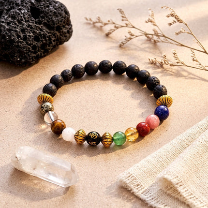 Natural Navgrah lava stone bracelet designed for planetary balance, universal protection, and positive energy flow
