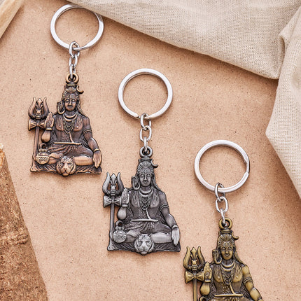Lord Shiva Mahadev keychain set of 3 with Trishul in silver bronze and gold finishes