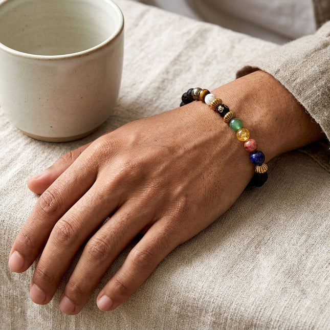 Navgrah lava stone bracelet used in astrology for healing energy, balancing planetary influences, and protection