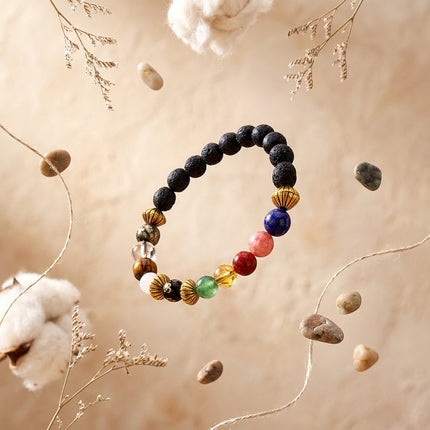 Closeup of Navgrah lava stone bracelet showcasing bead details for energy healing and planetary balance