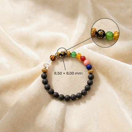 Close-up measurement of the Navgrah bracelet beads showing a width of 8.00 mm and height of 8.50 mm for a comfortable fit.
