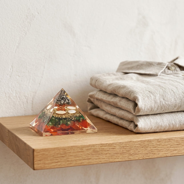 Natural Pyrite & OM Money Magnet Orgone Pyramid for Wealth & Financial Success