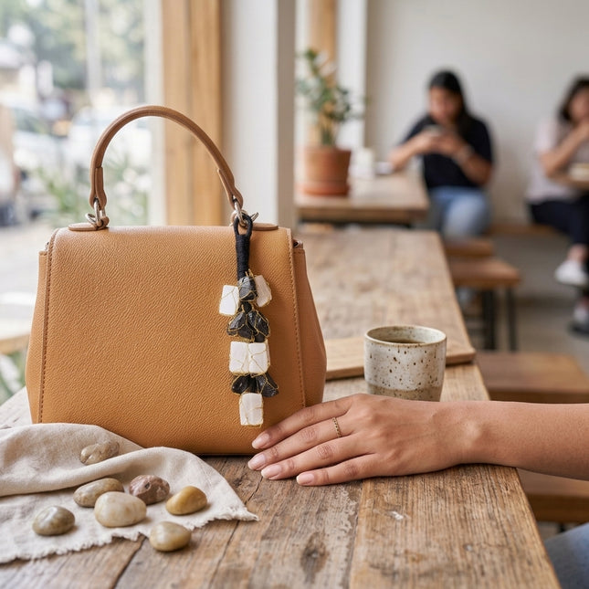 Natural Black Tourmaline & Selenite Raw Crystal "Gatekeeper" — Protection Hanging & Keychain
