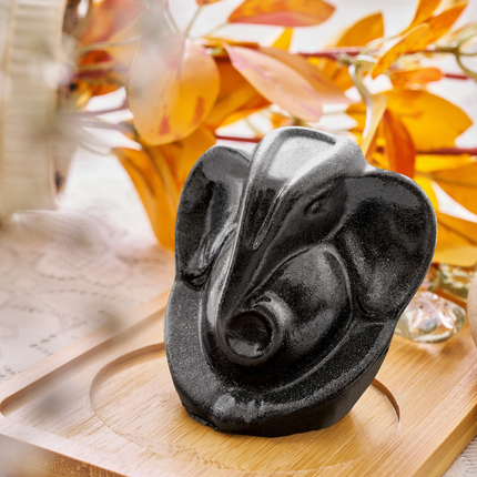 Lord Ganesha figure made of pyrite stone, perfect for a meditation altar and spiritual protection.