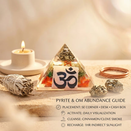 Instructional guide for the Sacred Shree Yantra Pyramid detailing North-East Ishanya placement, weekly cleansing with Guggul smoke, and daily visualization practices.