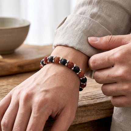 Lava stone and Rudraksha bracelet for daily wear promoting strength, grounding, and stability