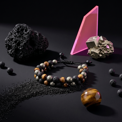 The triple protection gemstone bracelet presented in its packaging, ready for gifting as a protective talisman.