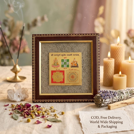 Product overview for the Kuber Laxmi wealth frame featuring icons for Cash on Delivery (COD), Free Delivery, and Worldwide Shipping