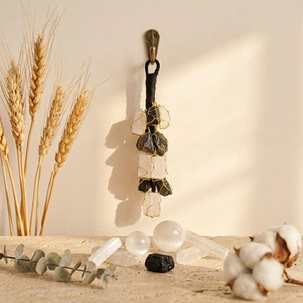 Raw black tourmaline and selenite crystal gatekeeper for shielding negative energy and promoting positive vibrations