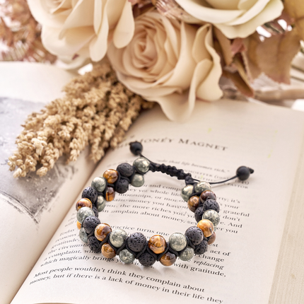 A triple protection bracelet combining three powerful stones for grounding, strength, and shielding energy.
