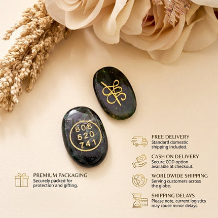Two Zibu and Grabovoi manifestation coins displayed with service icons for Free Delivery, Cash on Delivery, and Worldwide Shipping